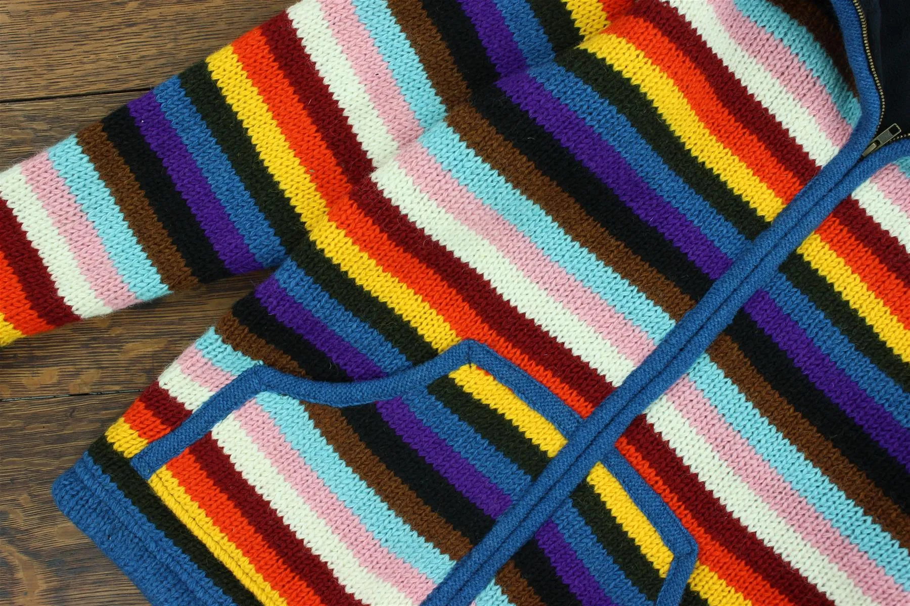 Hand Knitted Wool Hooded Jacket Cardigan - Stripe Progress Rainbow