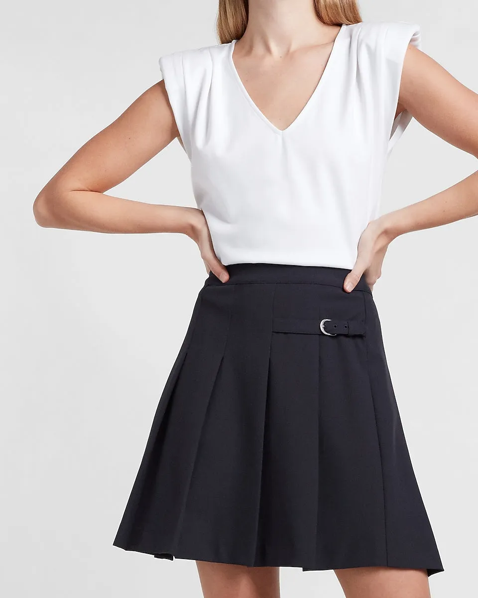 High Waisted Supersoft Twill Pleated Tennis Skirt in Navy Blue