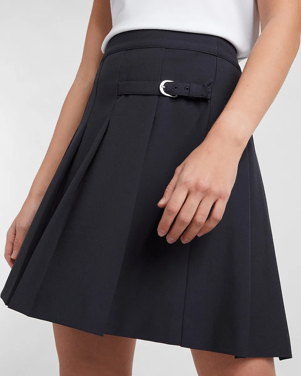 High Waisted Supersoft Twill Pleated Tennis Skirt in Navy Blue