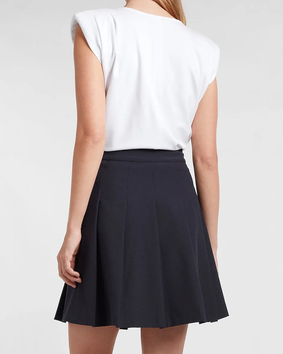 High Waisted Supersoft Twill Pleated Tennis Skirt in Navy Blue