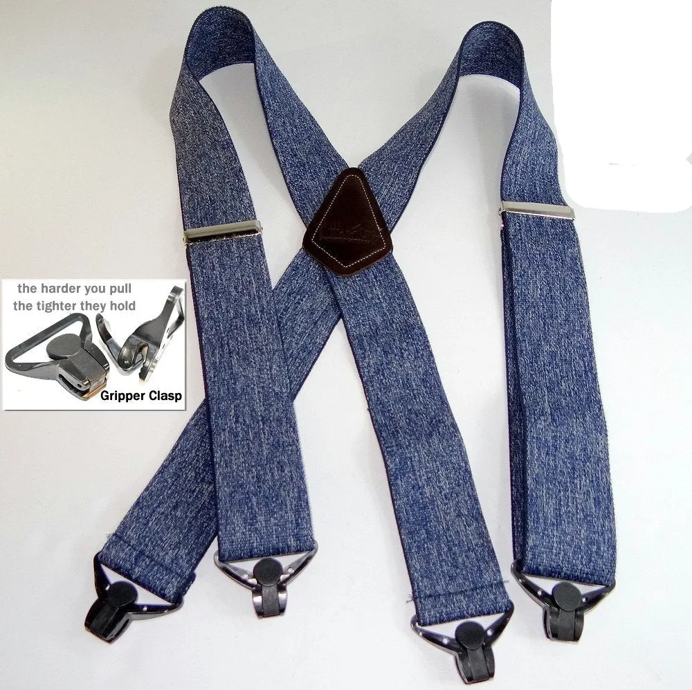 Holdup Brand Heavy Duty Dark Denim Work Suspenders with jumbo USA Patented Gripper Clasps