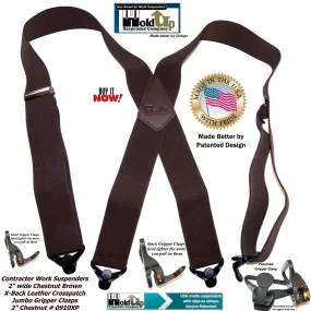 Holdup Heavy Duty Chestnut Brown Work Suspenders with black Patented Gripper Clasps