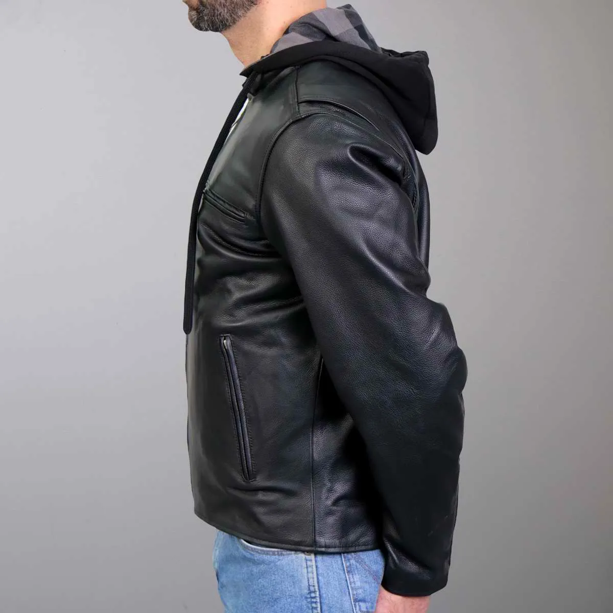 Hot Leathers JKM1030 Men’s Black ‘Carry and Conceal’ Leather Jacket with Flannel Lined Hood