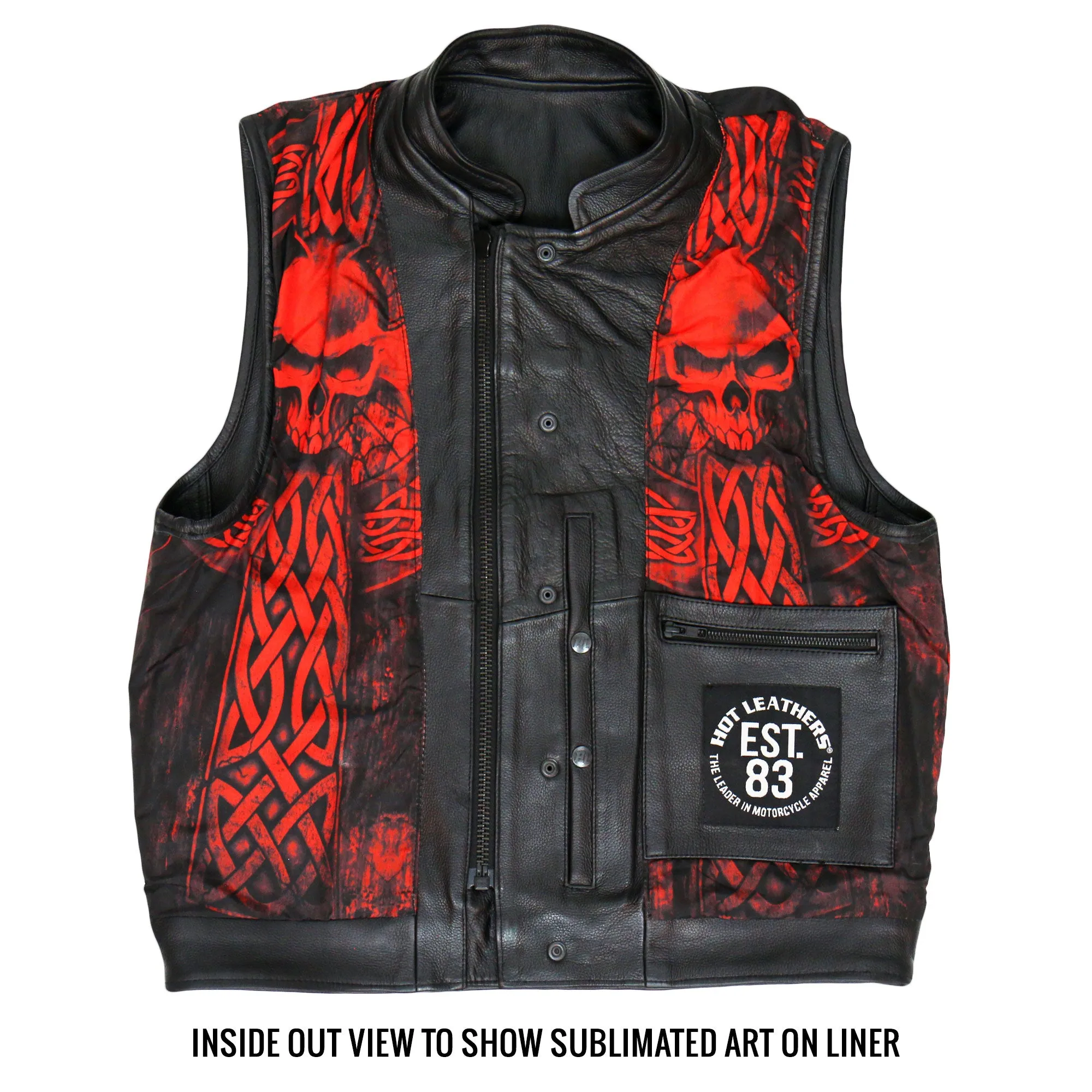 Hot Leathers VSM1051 Men's Black 'Celtic Cross' Motorcycle Club Style Conceal and Carry Leather Biker Vest