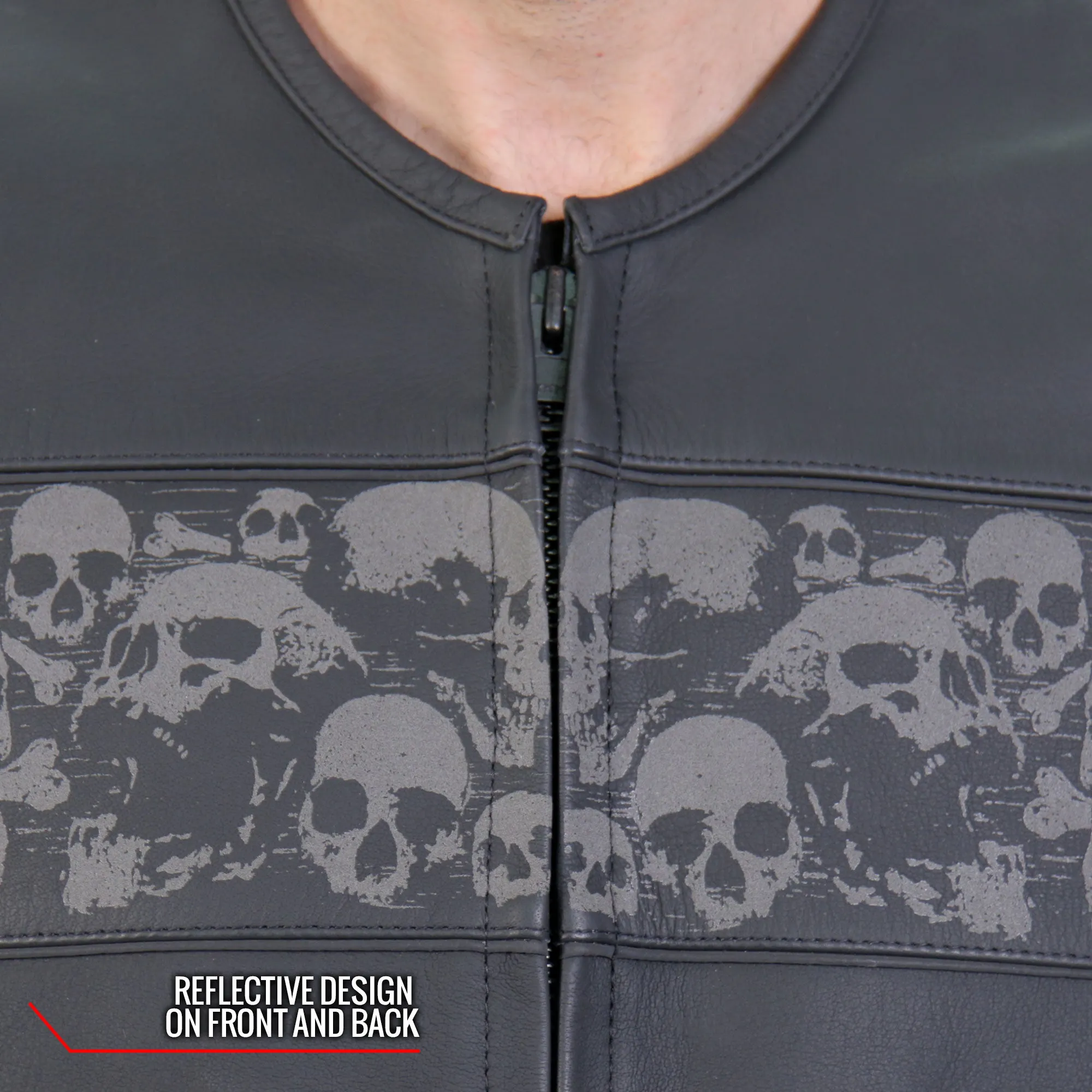 Hot Leathers VSM2003 Men's Black 'Ancient Skulls' Motorcycle Club style Conceal and Carry Leather Biker Vest