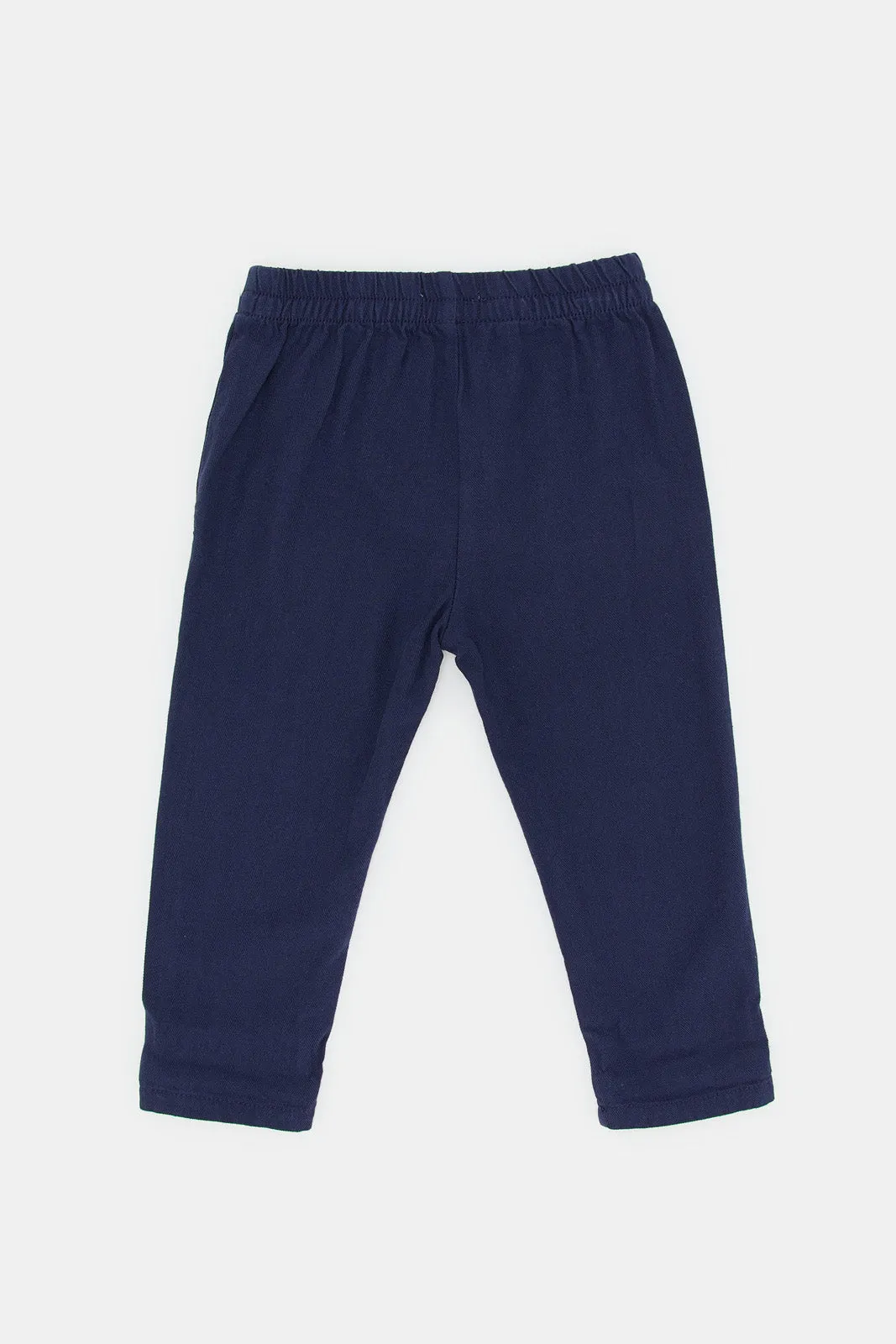 Infant Boys Navy Herringbone Pull On Trouser