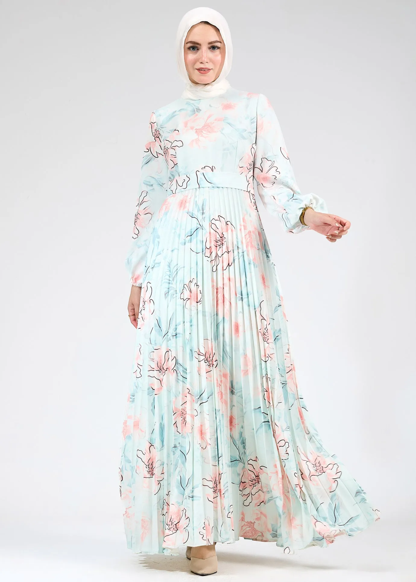 Izdihar Serenity Floral Pleated Modesty Dress