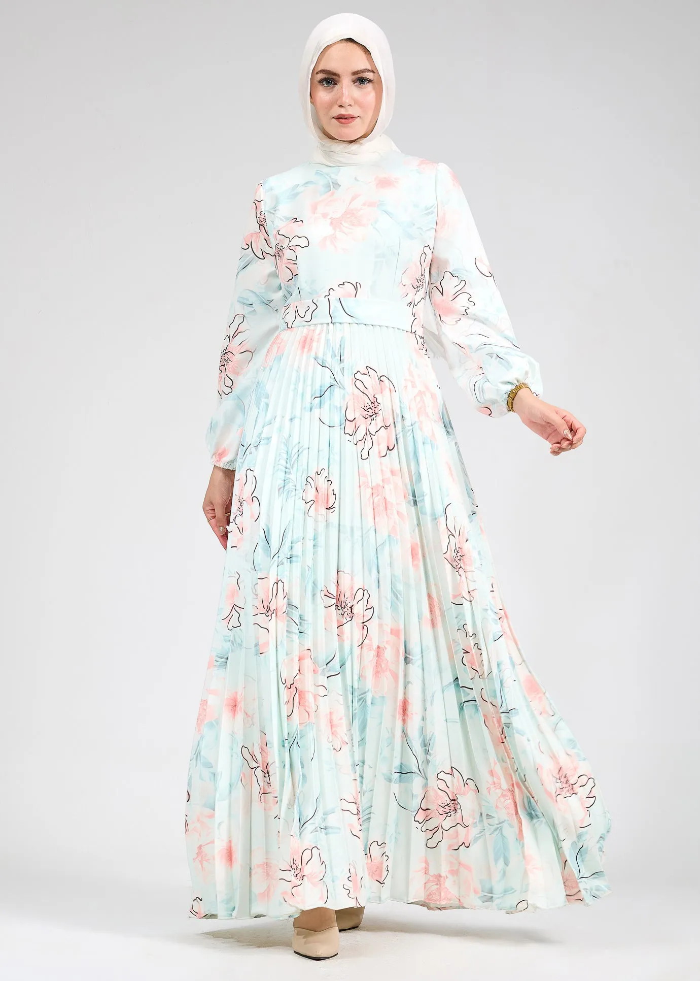 Izdihar Serenity Floral Pleated Modesty Dress