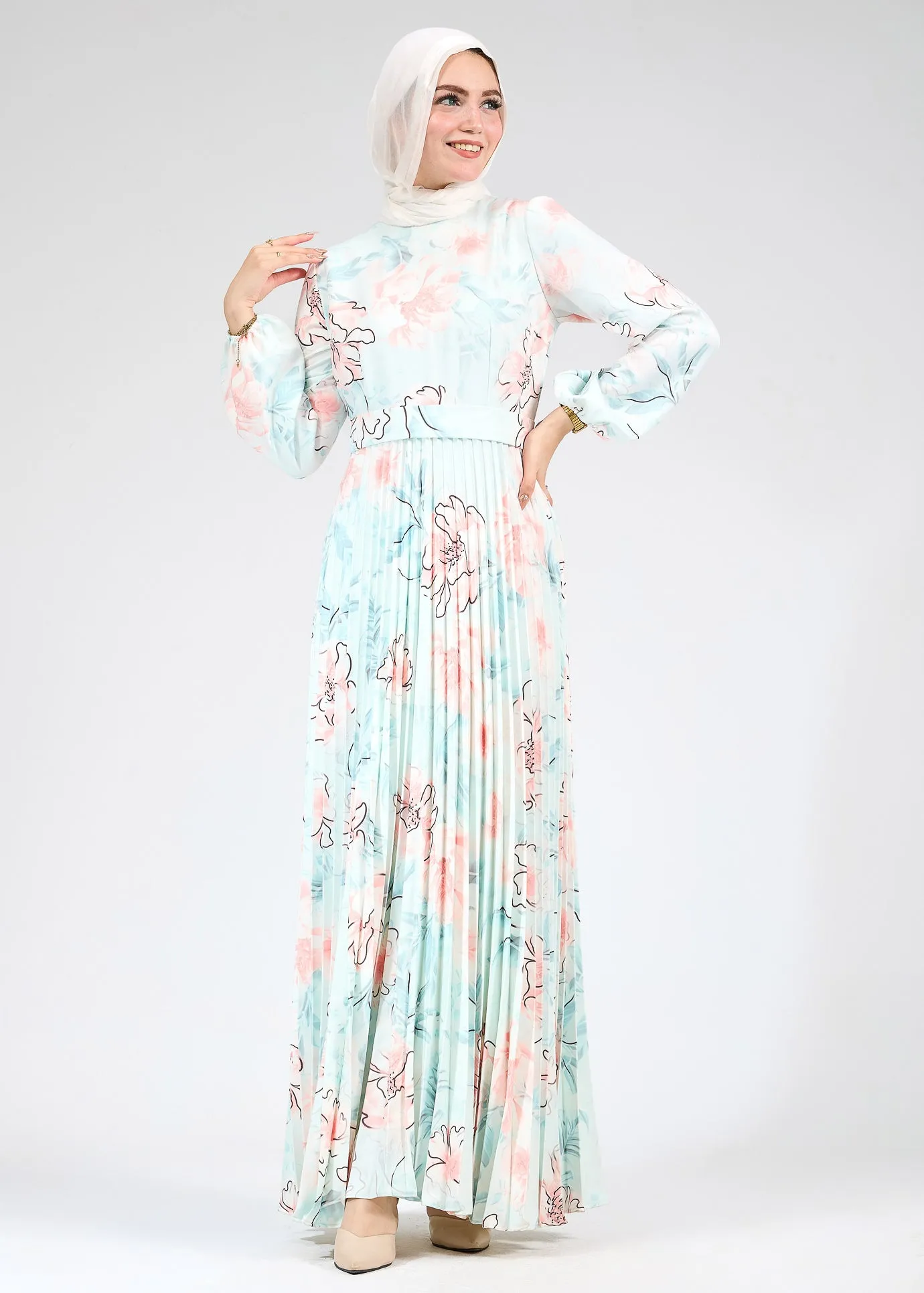 Izdihar Serenity Floral Pleated Modesty Dress