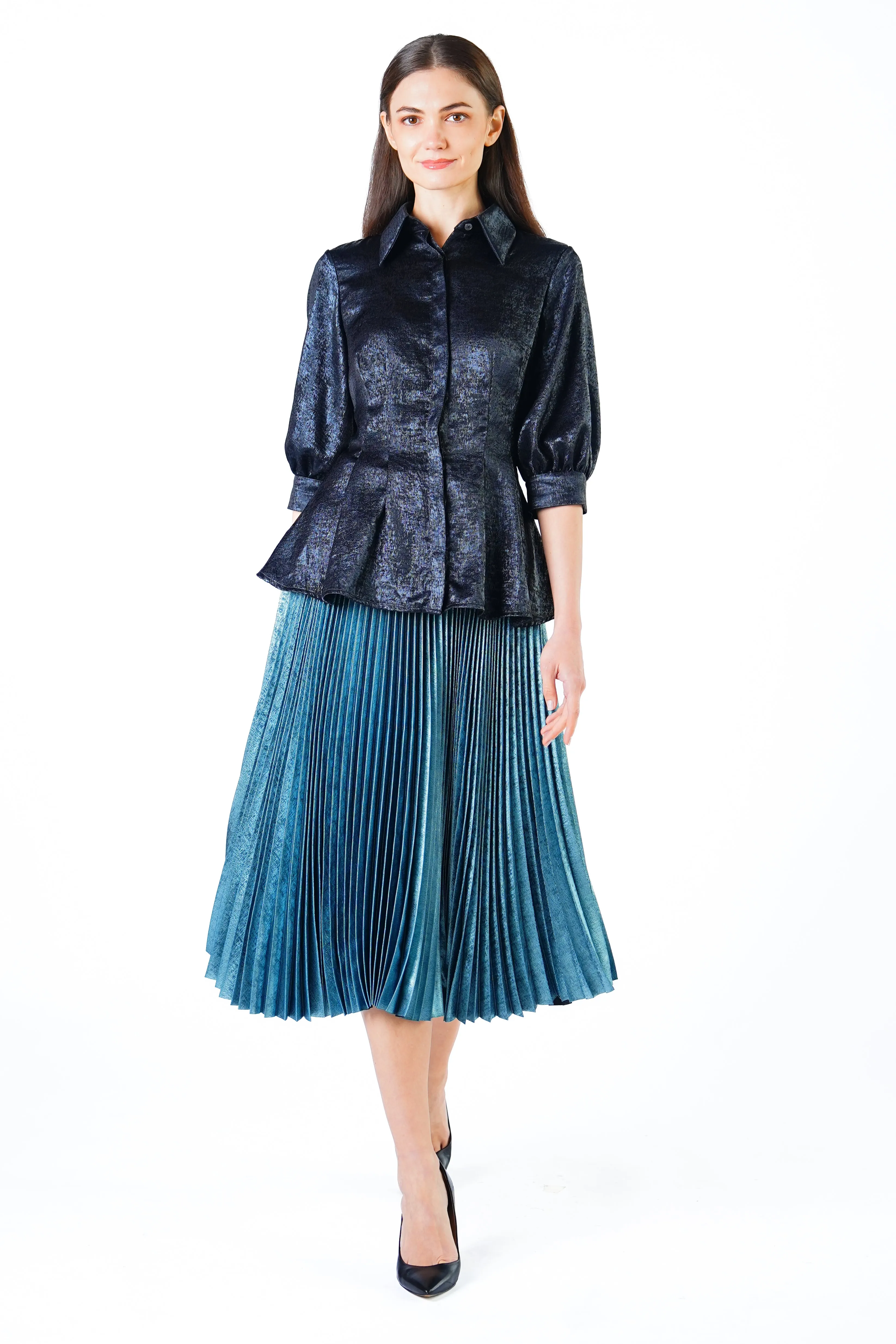 Jayden Metallic Pleated Maxi Skirt