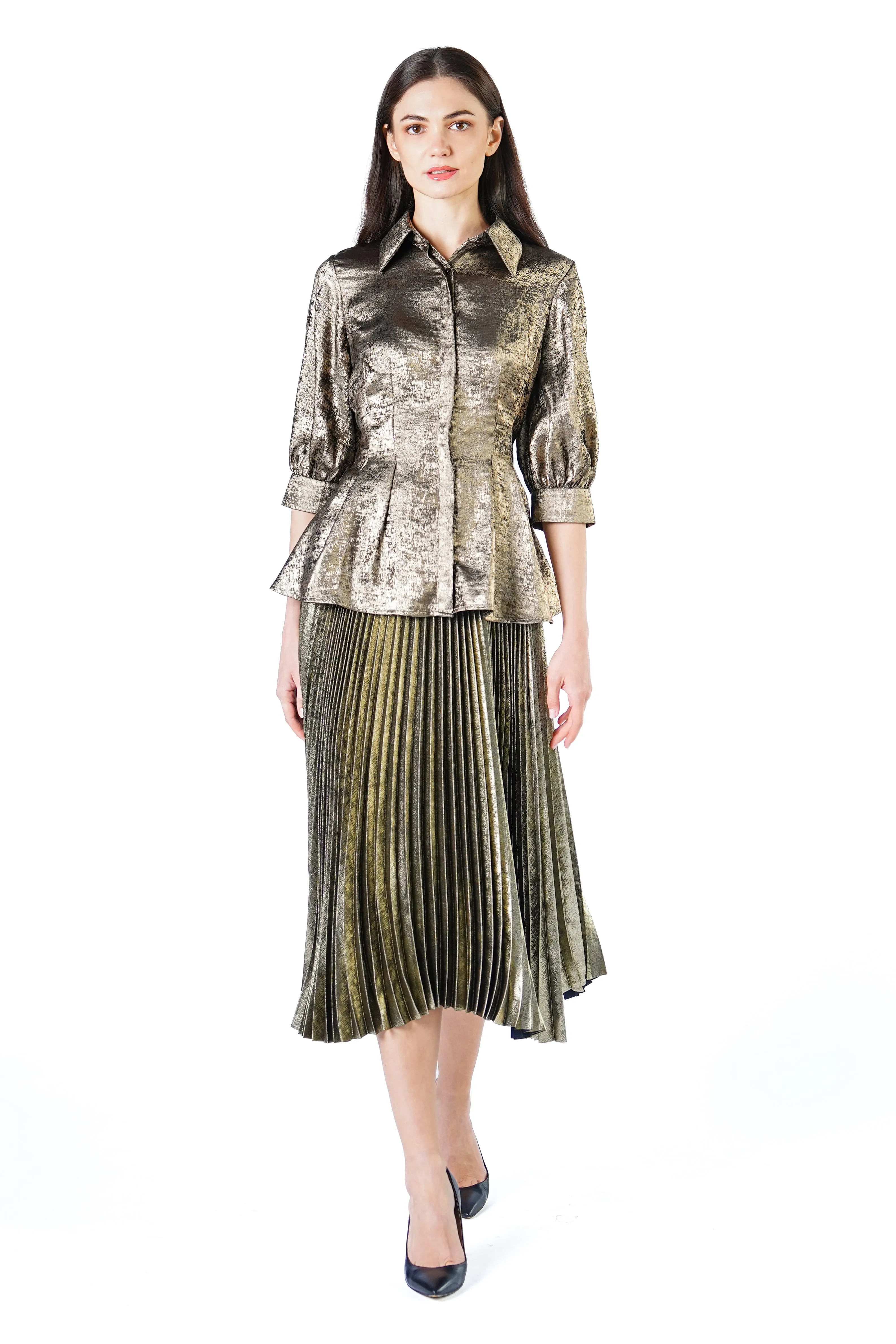 Jayden Metallic Pleated Maxi Skirt