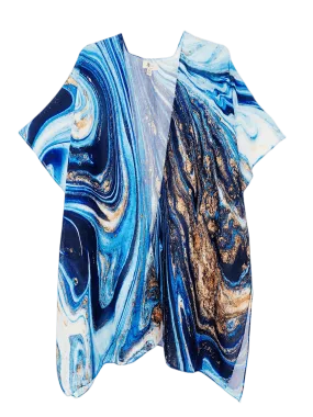 JC Sunny Fashion - Blue-Gold Marble Kimono