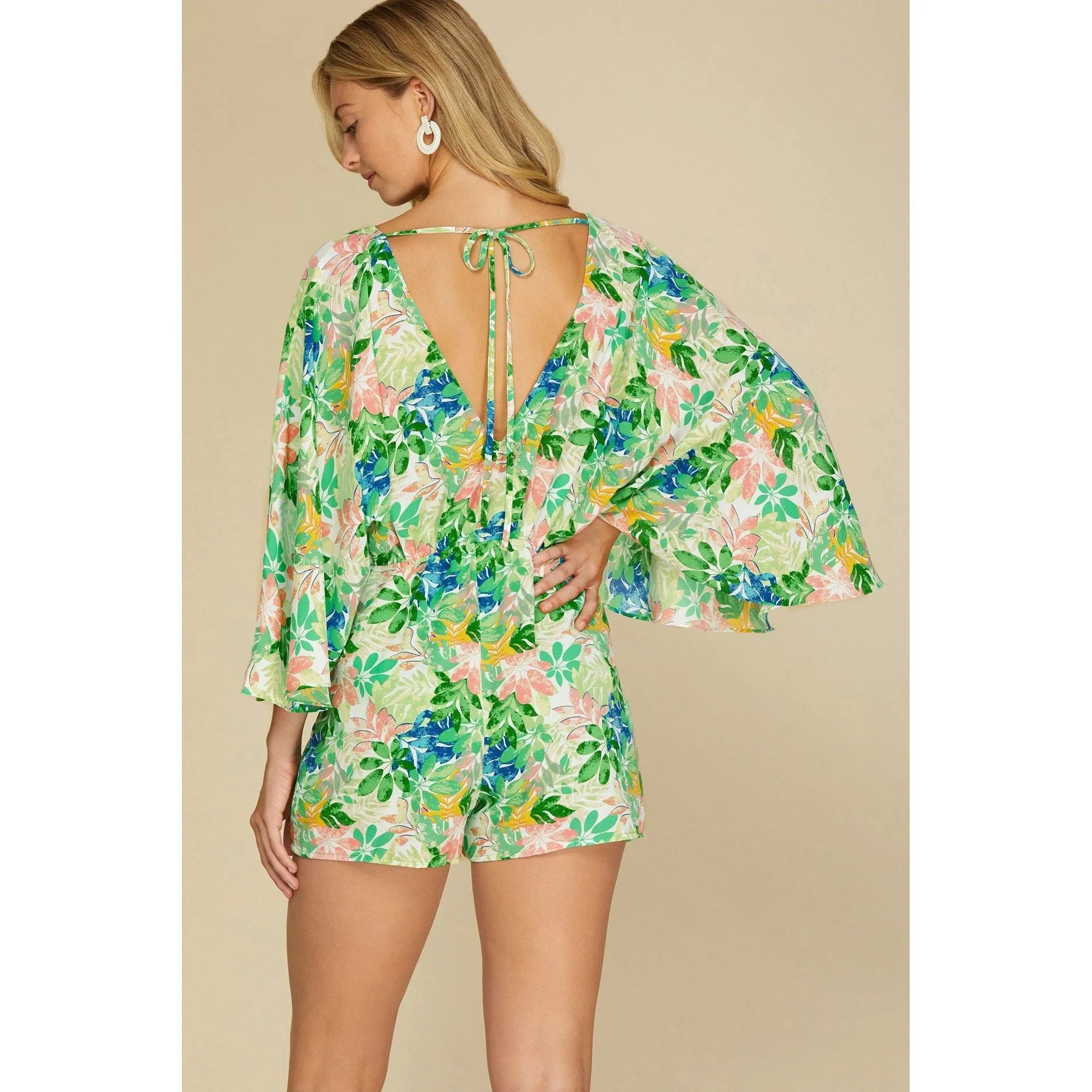 Kimono Sleeve Floral Woven Romper