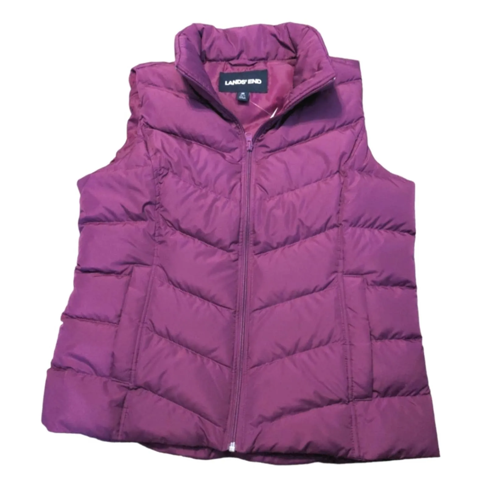 LANDS' END Purple Puffer Down Feather HyperDry Full Zipper HyperDry Vest Medium