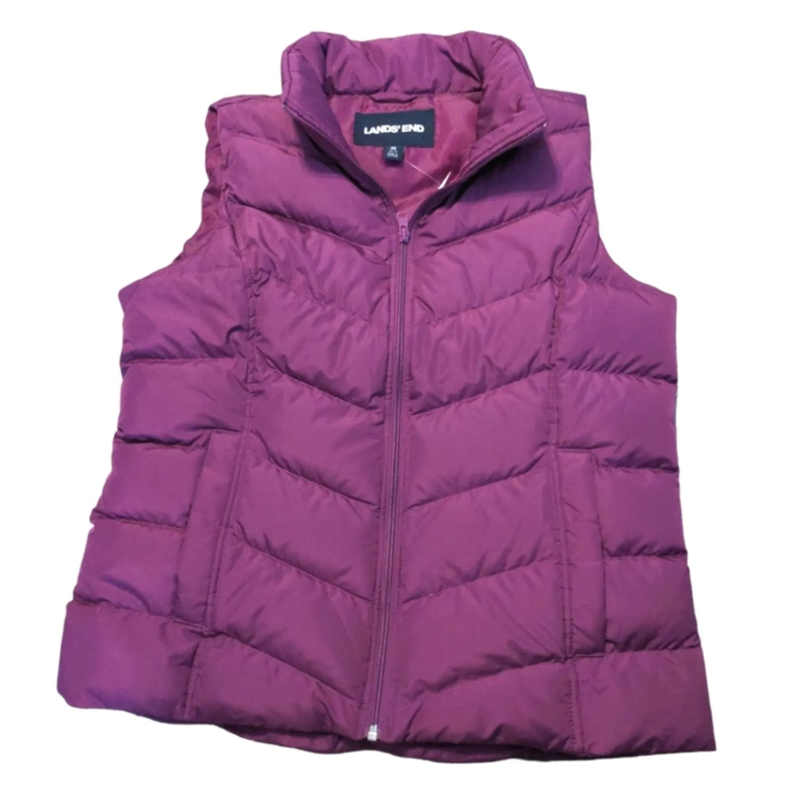 LANDS' END Purple Puffer Down Feather HyperDry Full Zipper HyperDry Vest Medium