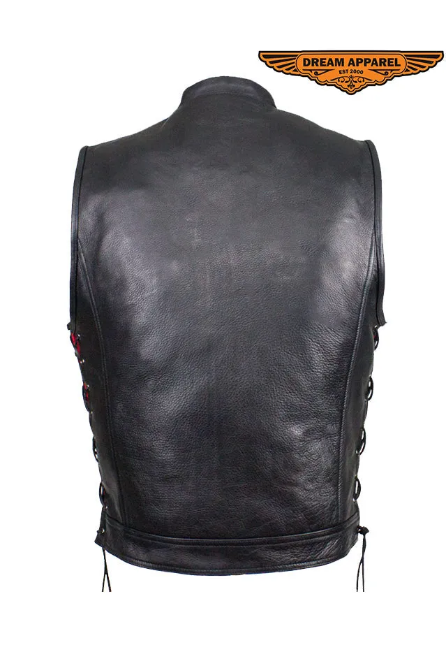 Leather Gun Pocket Vest with Red Liner