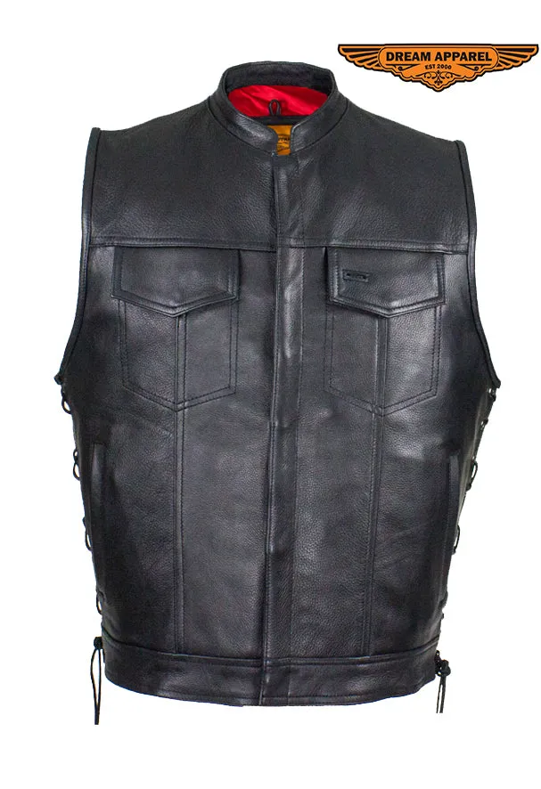 Leather Gun Pocket Vest with Red Liner