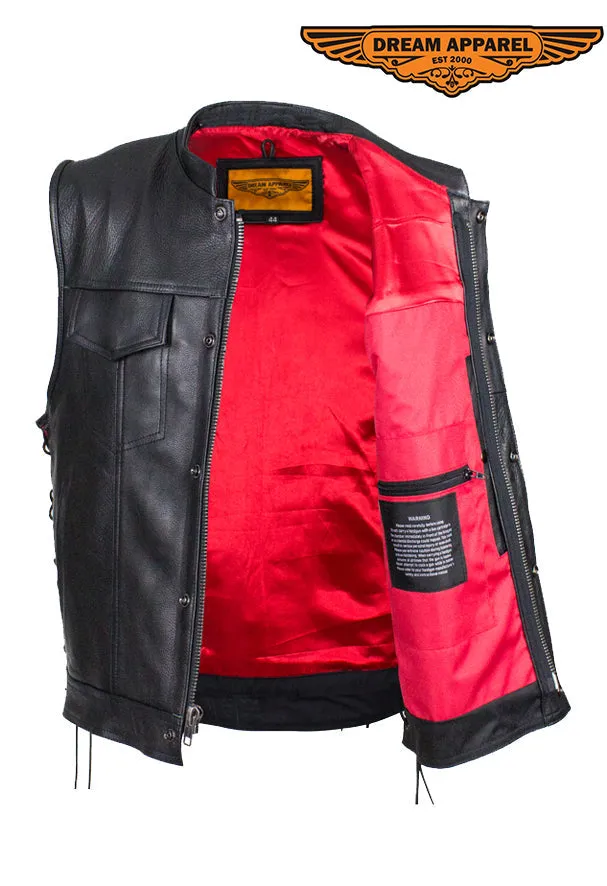 Leather Gun Pocket Vest with Red Liner