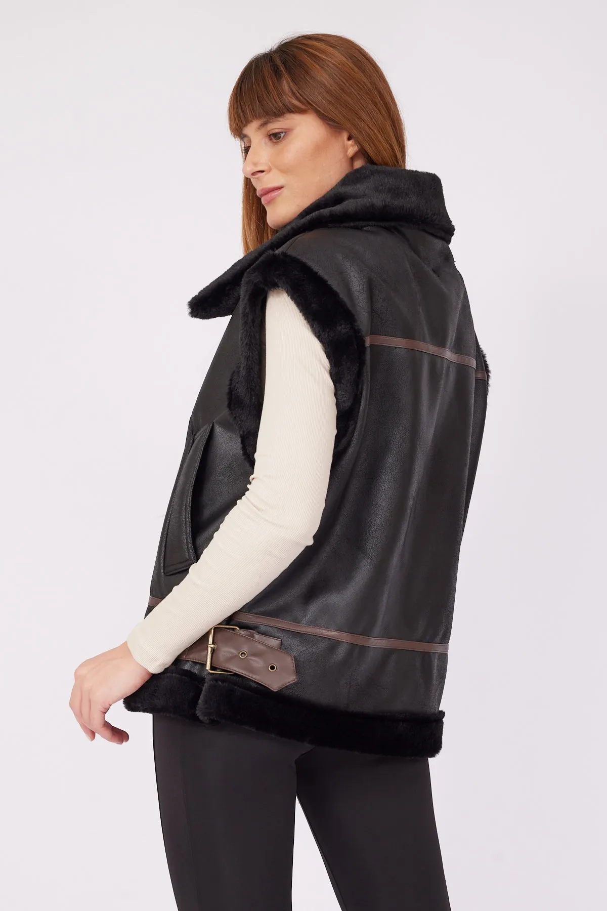 Leather Vest with Fur Detail Inside