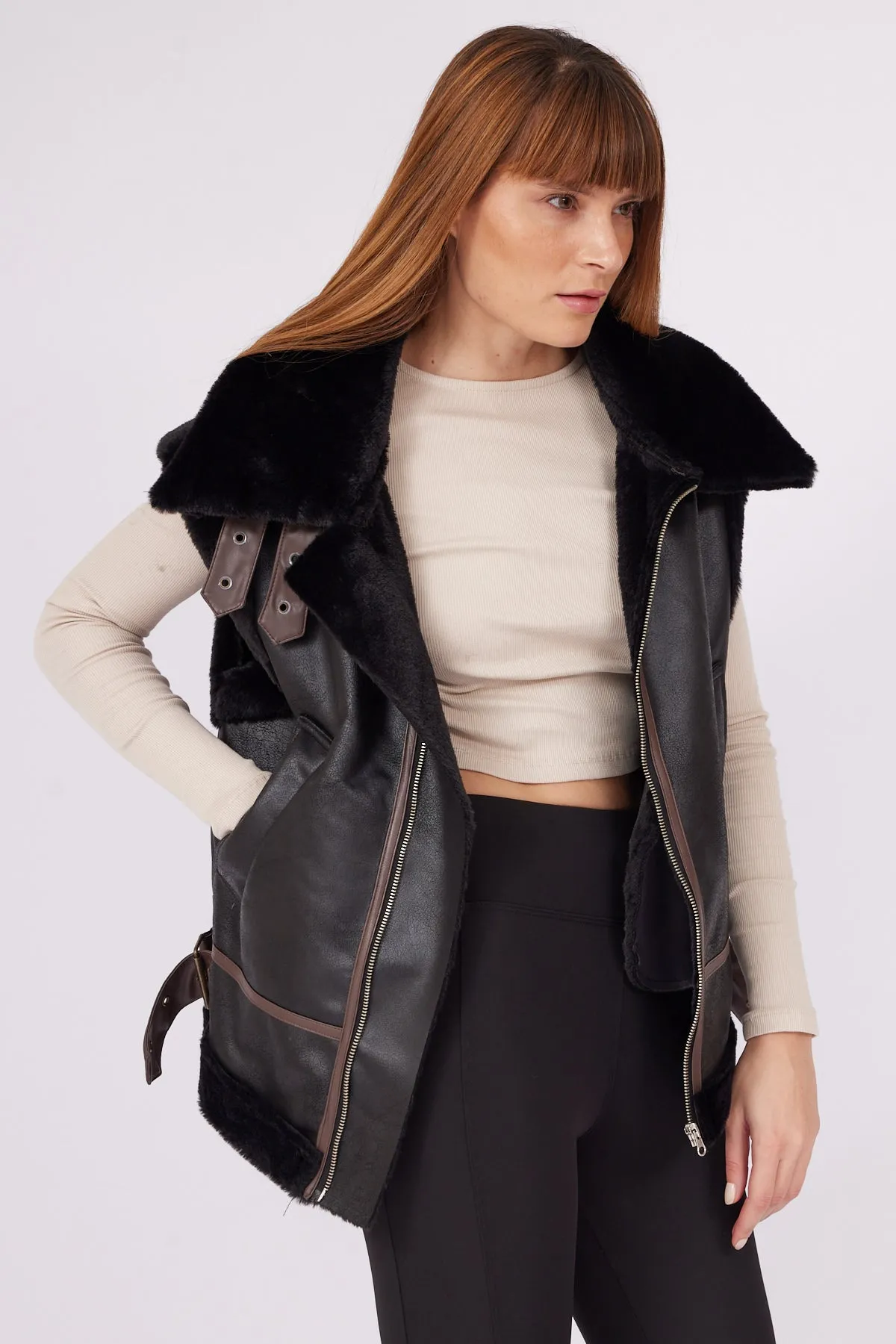 Leather Vest with Fur Detail Inside