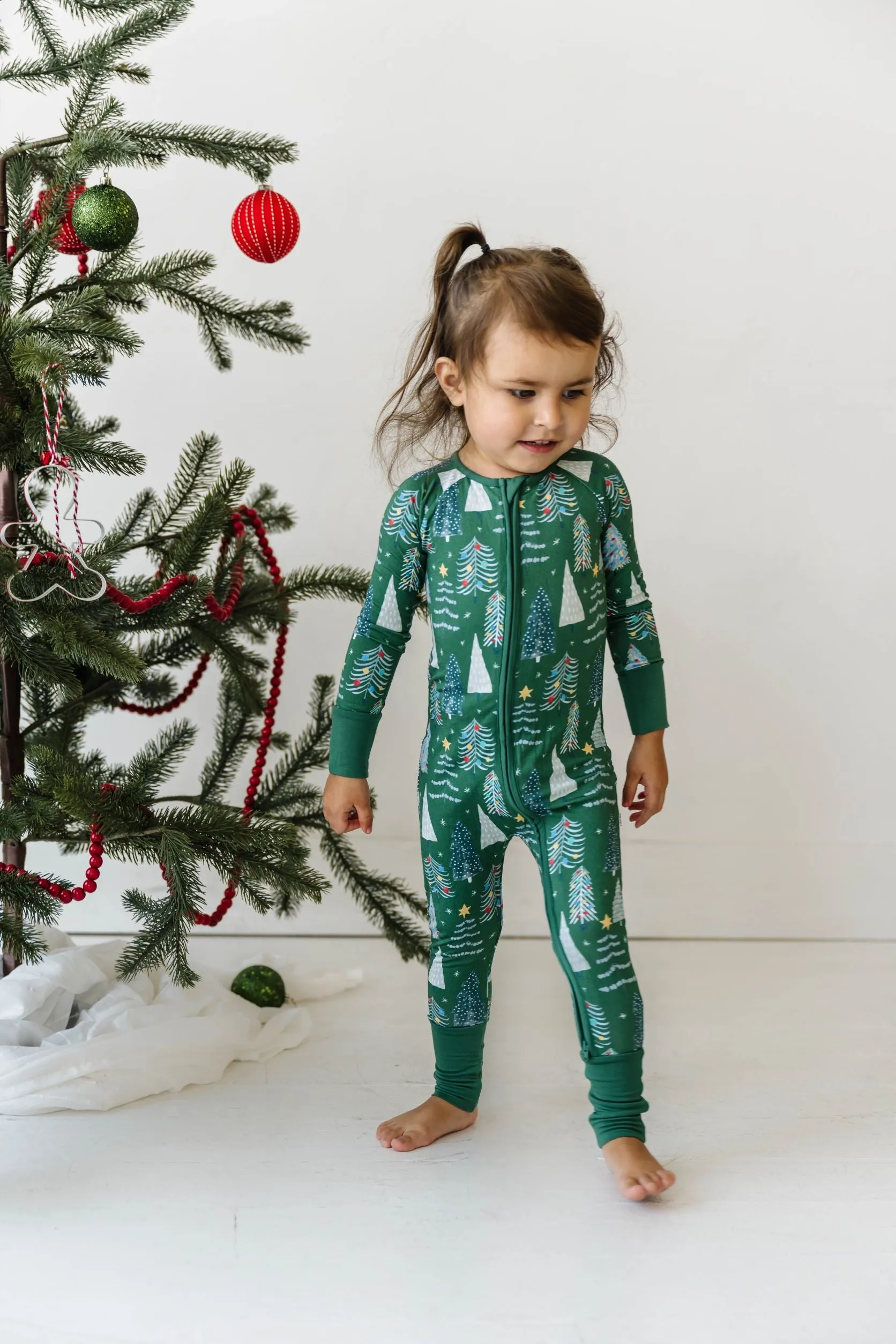 Little Sleepies Green Twinkling Trees Convertible Romper/Sleeper