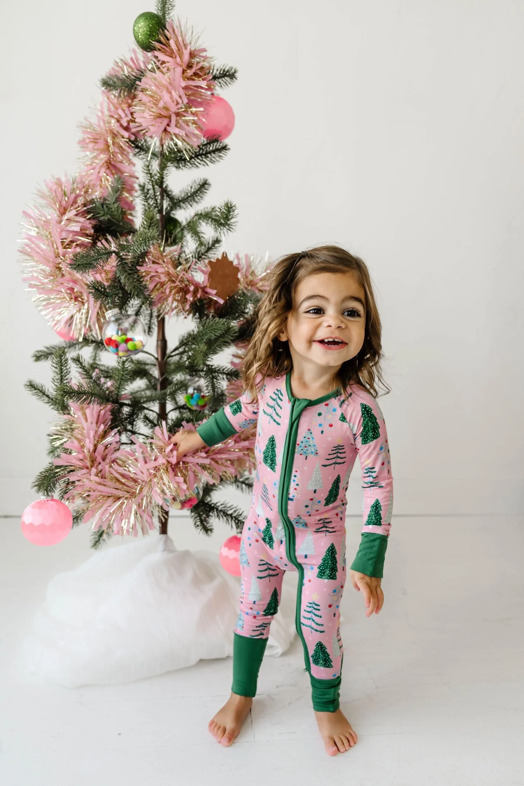 Little Sleepies Pink Twinkling Trees Convertible Romper/Sleeper