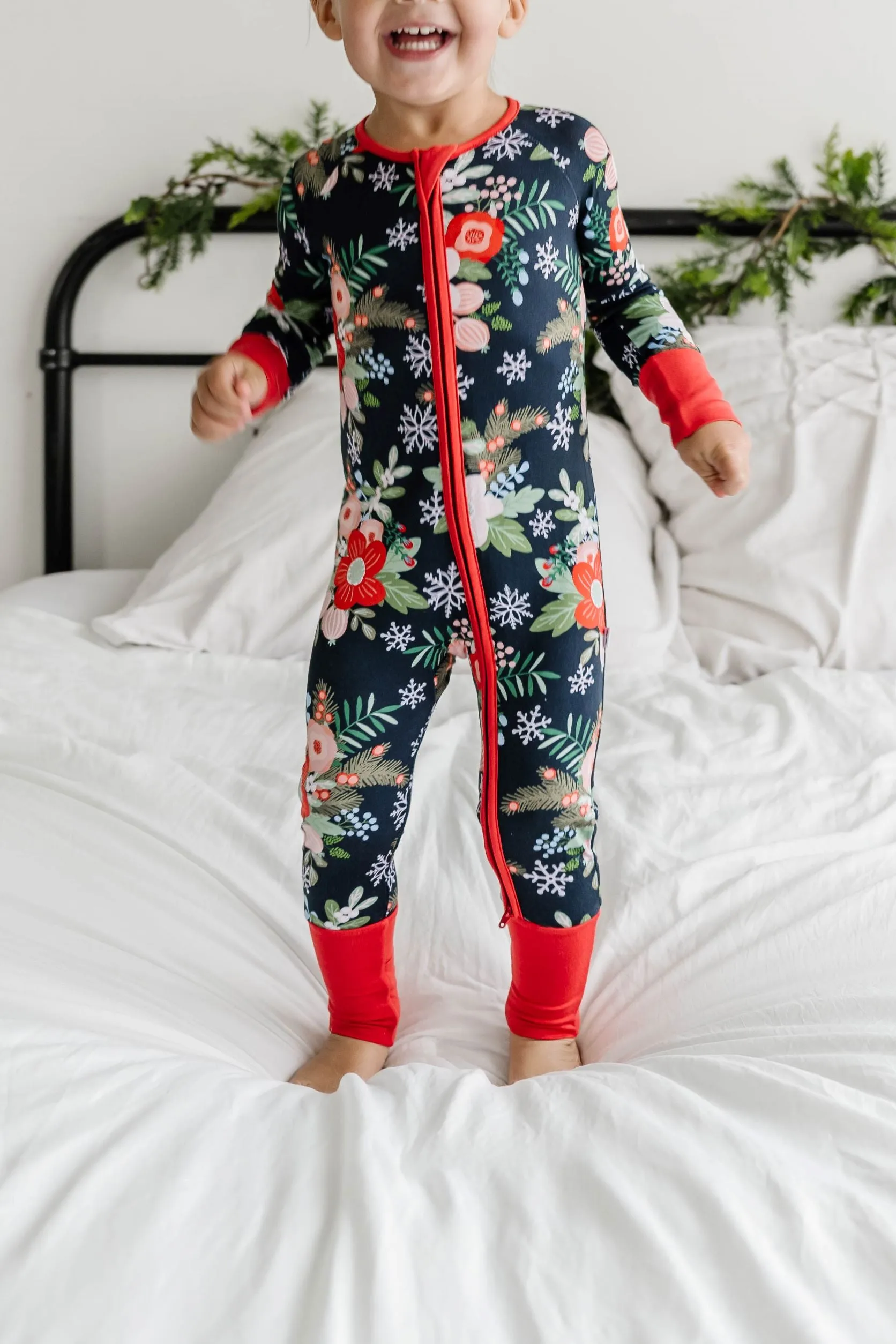 Little Sleepies Poinsettia Floral Convertible Romper/Sleeper