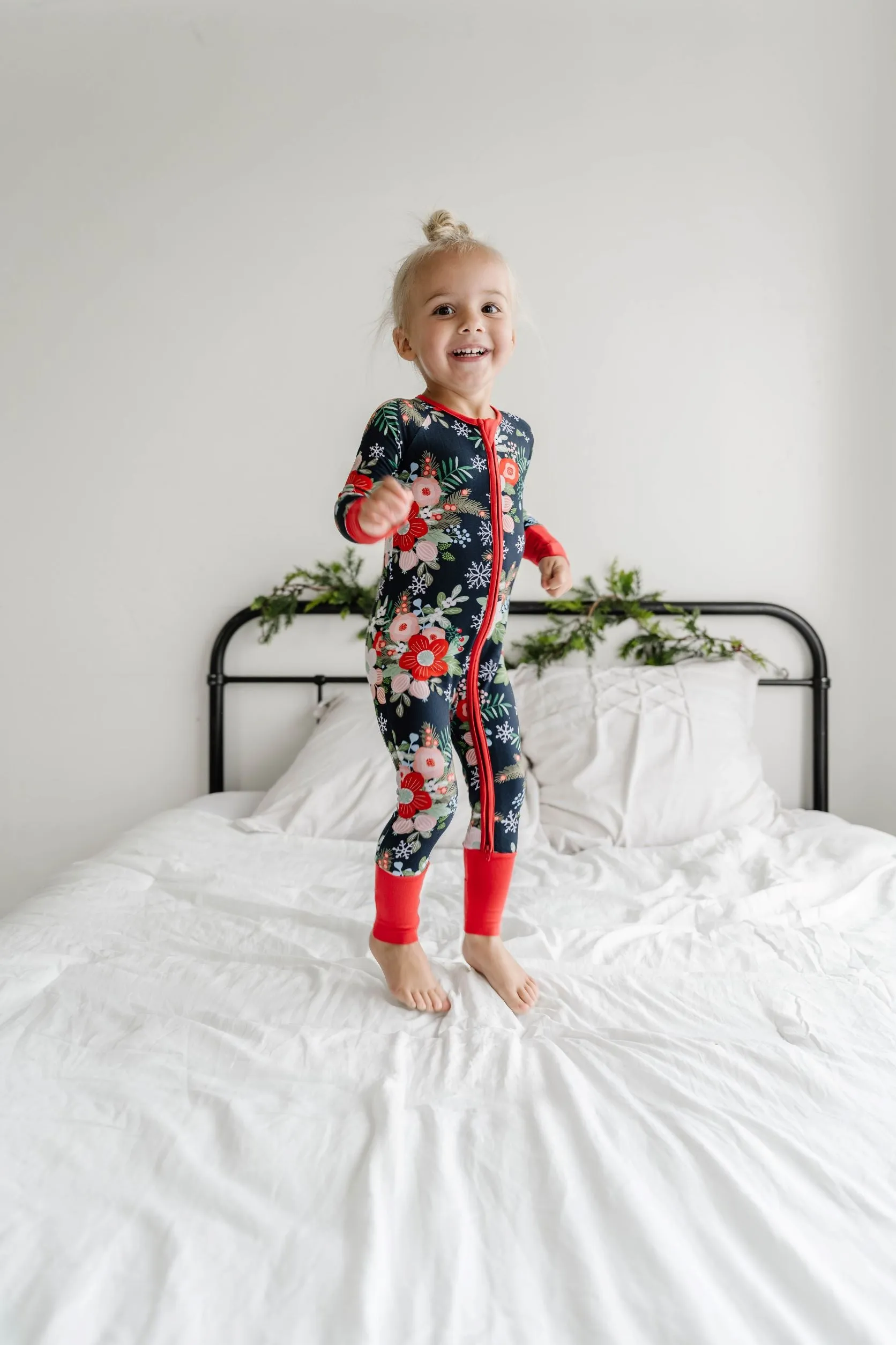 Little Sleepies Poinsettia Floral Convertible Romper/Sleeper