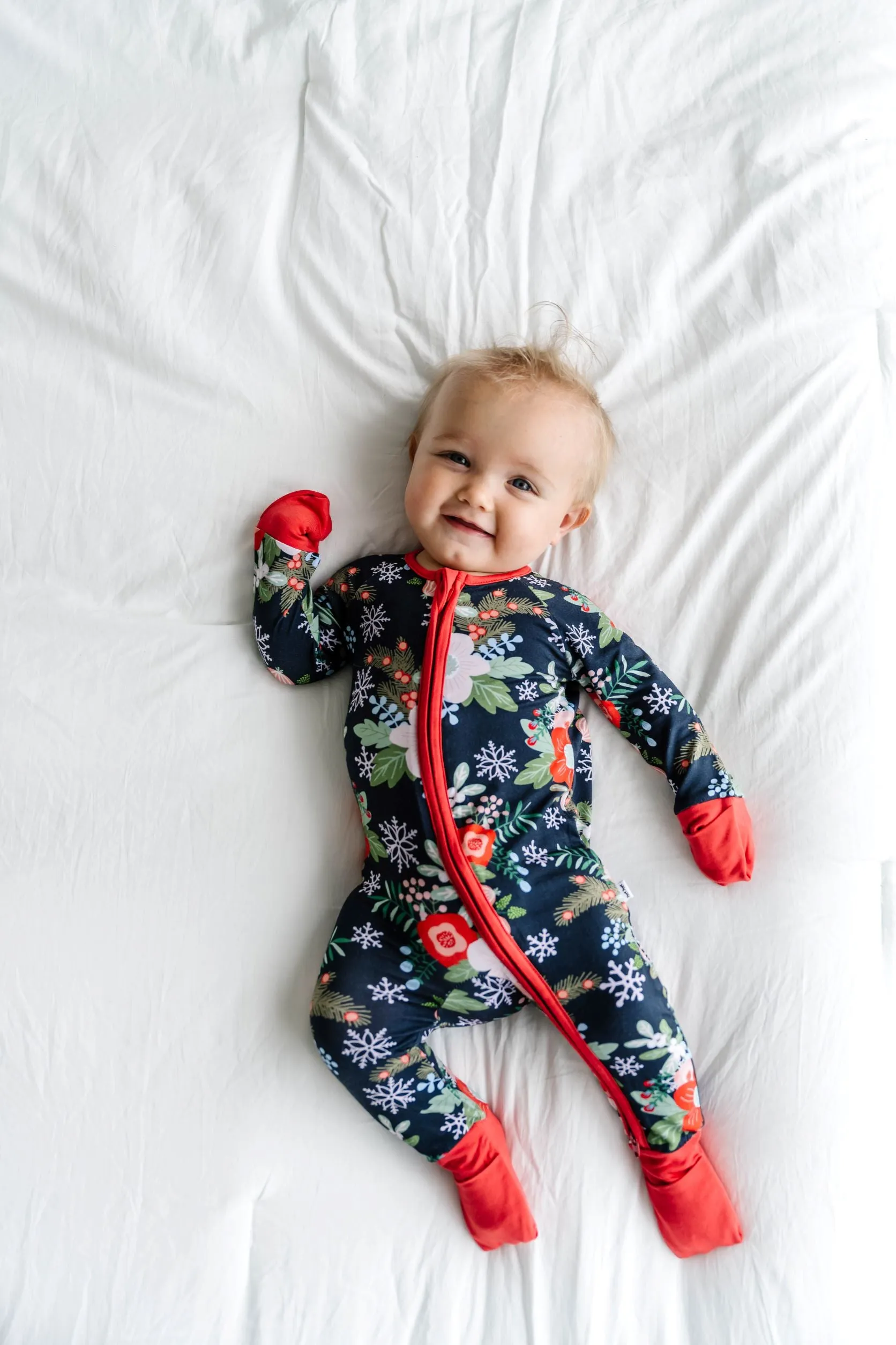 Little Sleepies Poinsettia Floral Convertible Romper/Sleeper