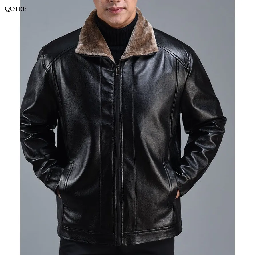 Loose Fit Fleece-Lined Leather Jacket