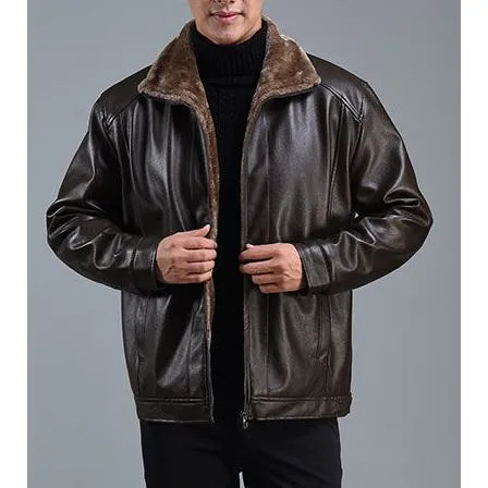 Loose Fit Fleece-Lined Leather Jacket