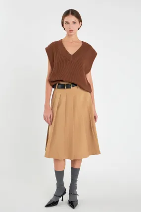 Low Waist Pleated Midi Skirt in Tan