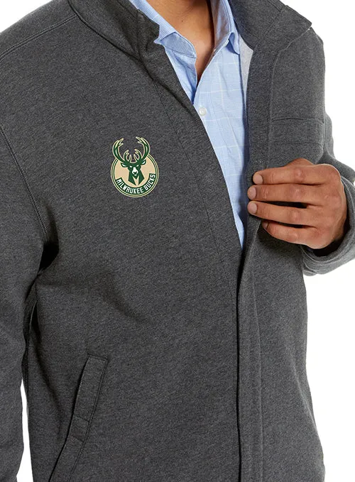 Magna-Ready Adaptive Charcoal Knit Milwaukee Bucks Fleece Long Sleeve Jacket with Magnetic Closures