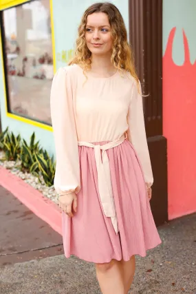 Mauve & Peach Pleated Skirt Dress