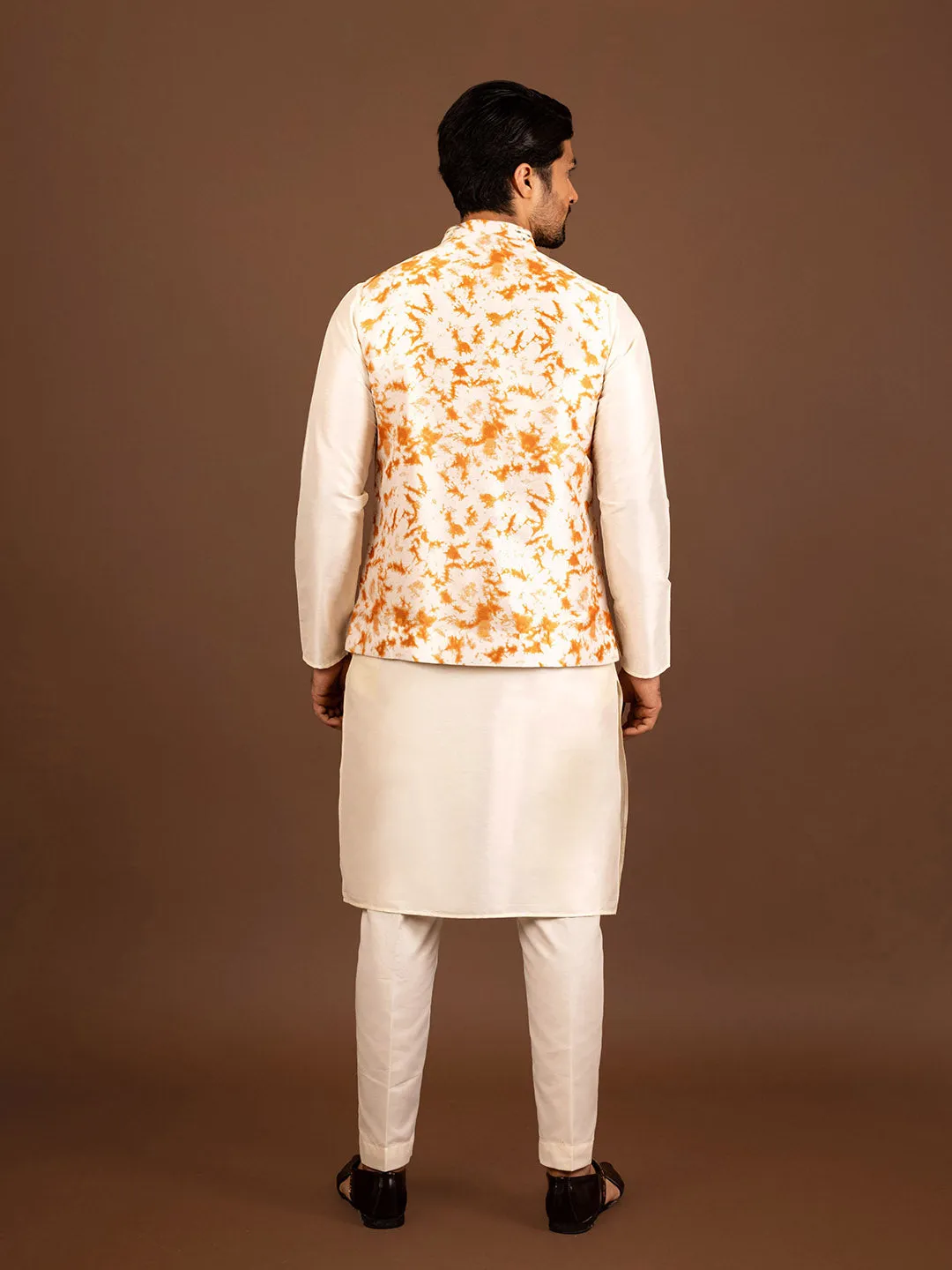 Men Mustard Kurta Jacket Trouser Set