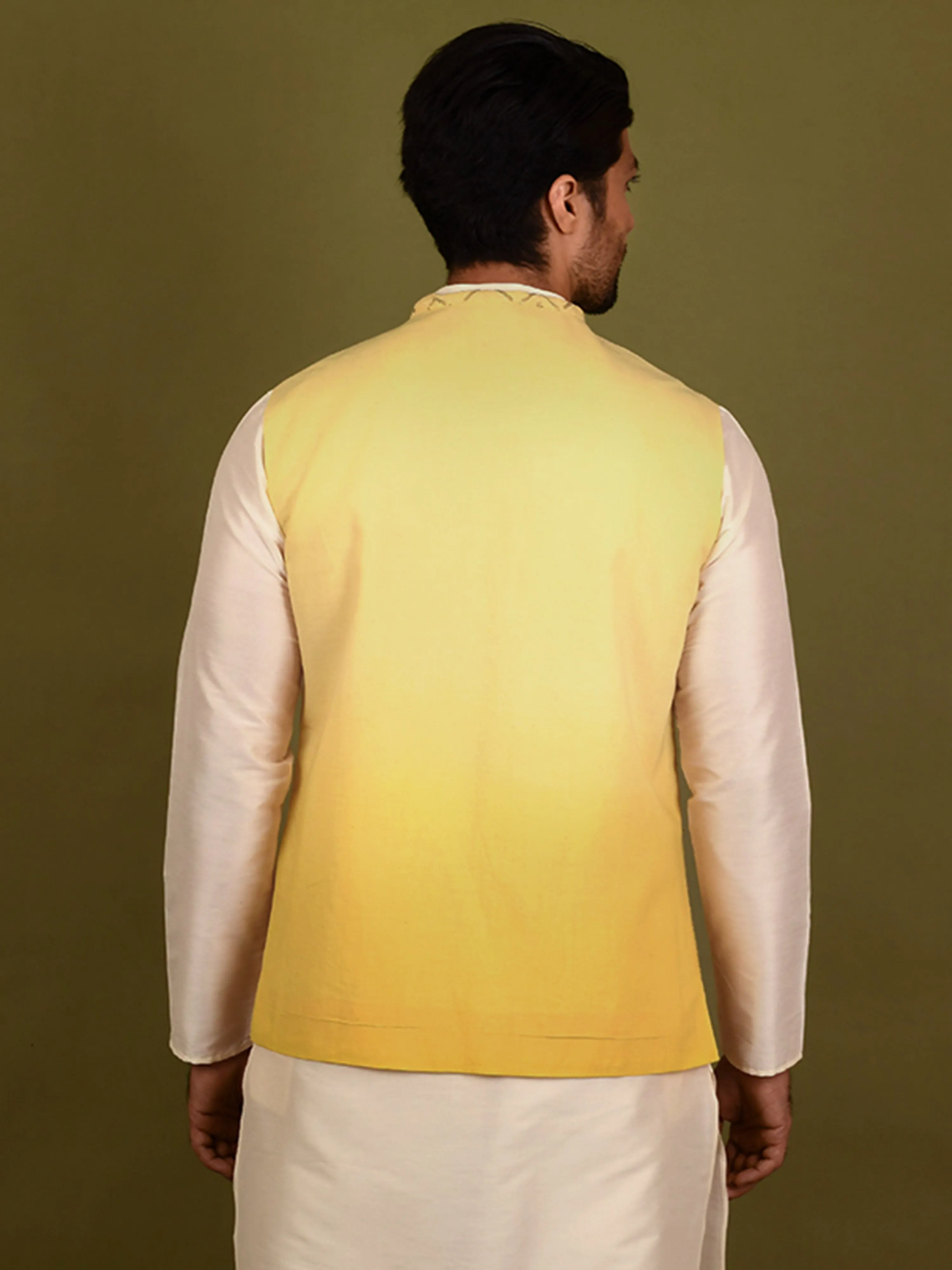 Men Yellow Nehru Jacket (Set of 1)