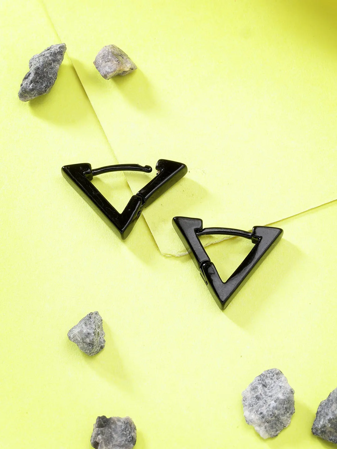 Men's Black Rhodium-Plated Geometric Shape Stainless Steel Studs Earring - NVR