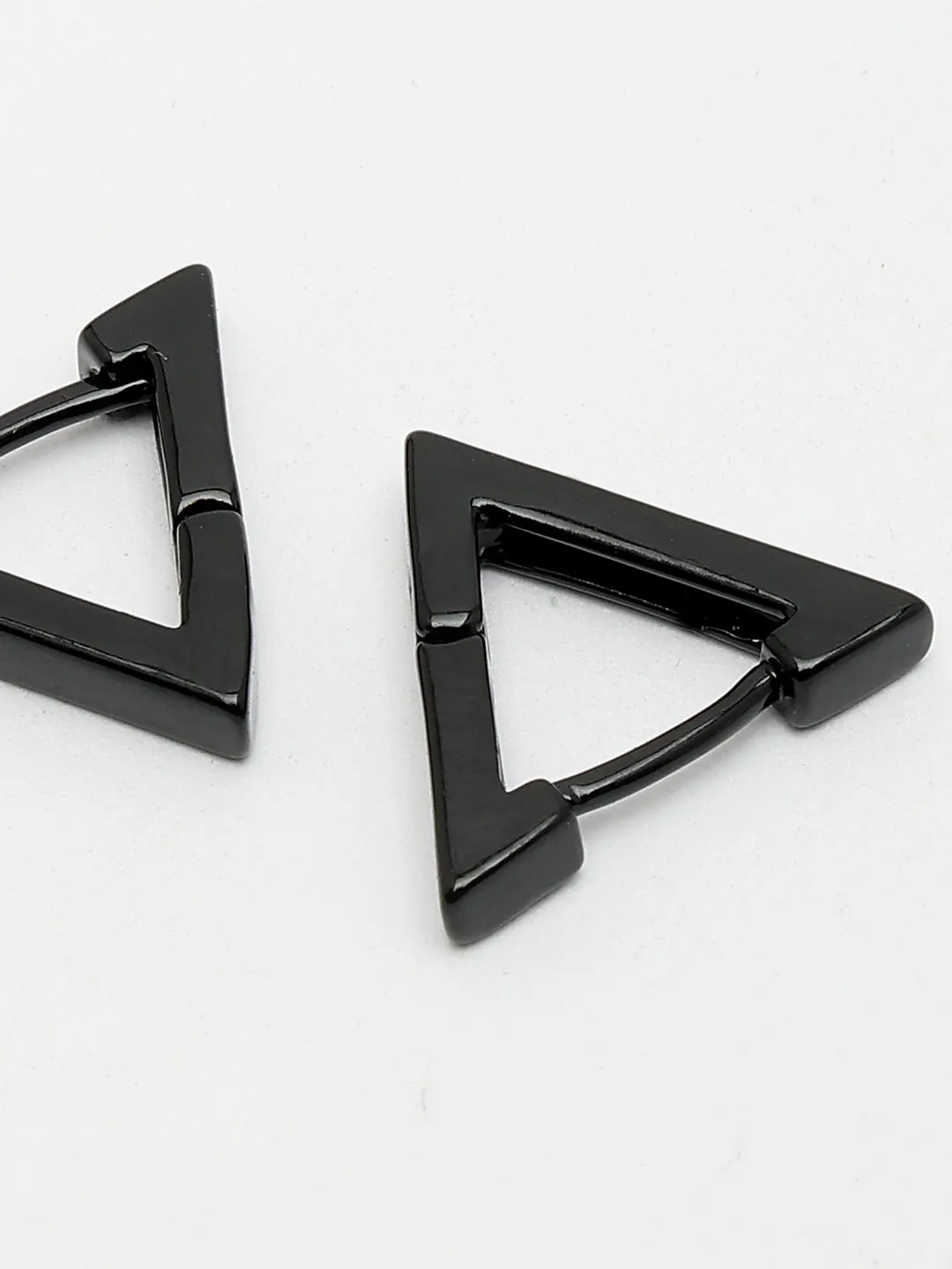 Men's Black Rhodium-Plated Geometric Shape Stainless Steel Studs Earring - NVR