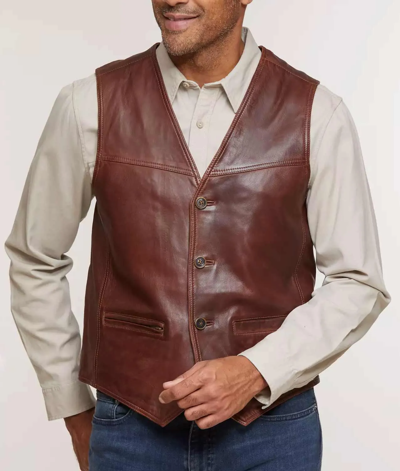 Men's Brown Leather Biker Vest