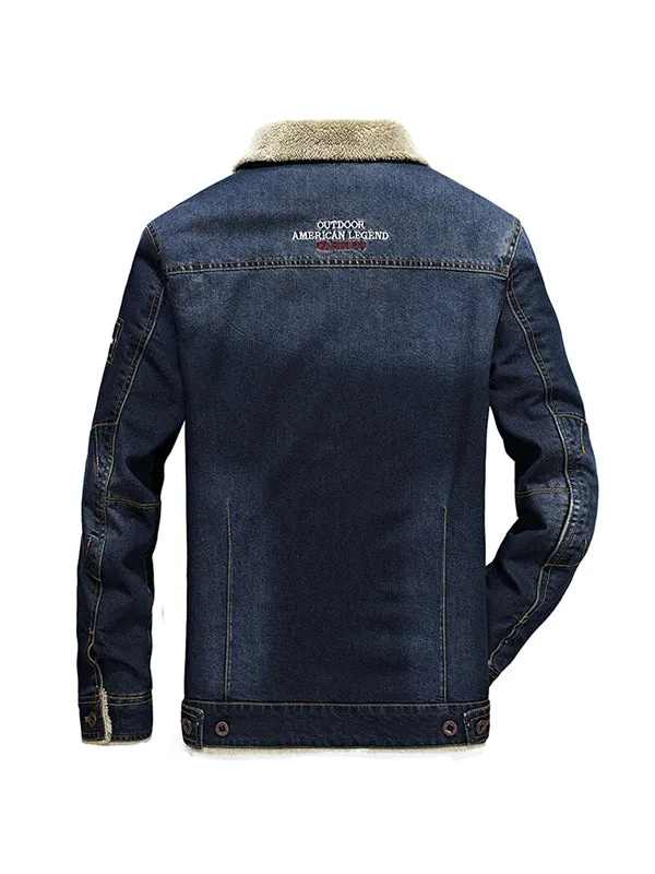 Men's Casual Loose Fleece Cotton Denim Jacket Coat