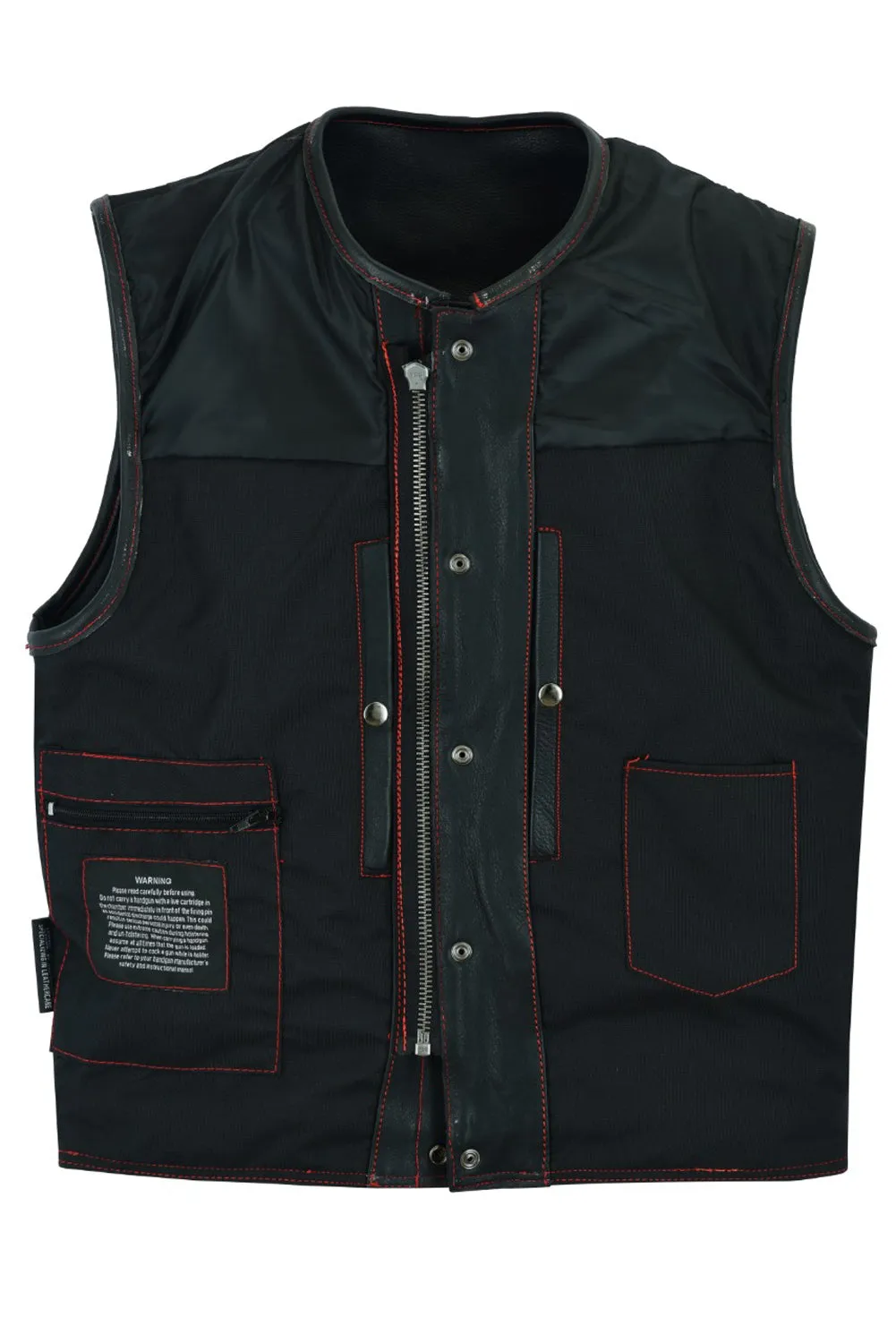 Mens CLUB VEST Red Thread, Concealed Gun Pockets, Heavy Duty Premium Cowhide Leather