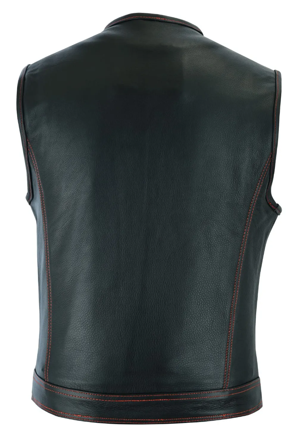 Mens CLUB VEST Red Thread, Concealed Gun Pockets, Heavy Duty Premium Cowhide Leather