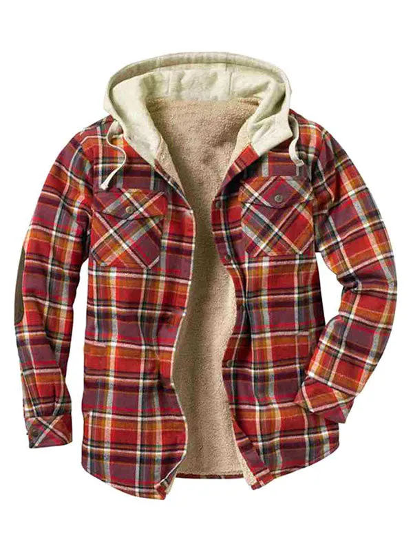 Men's Lined Checkered Hooded Jacket