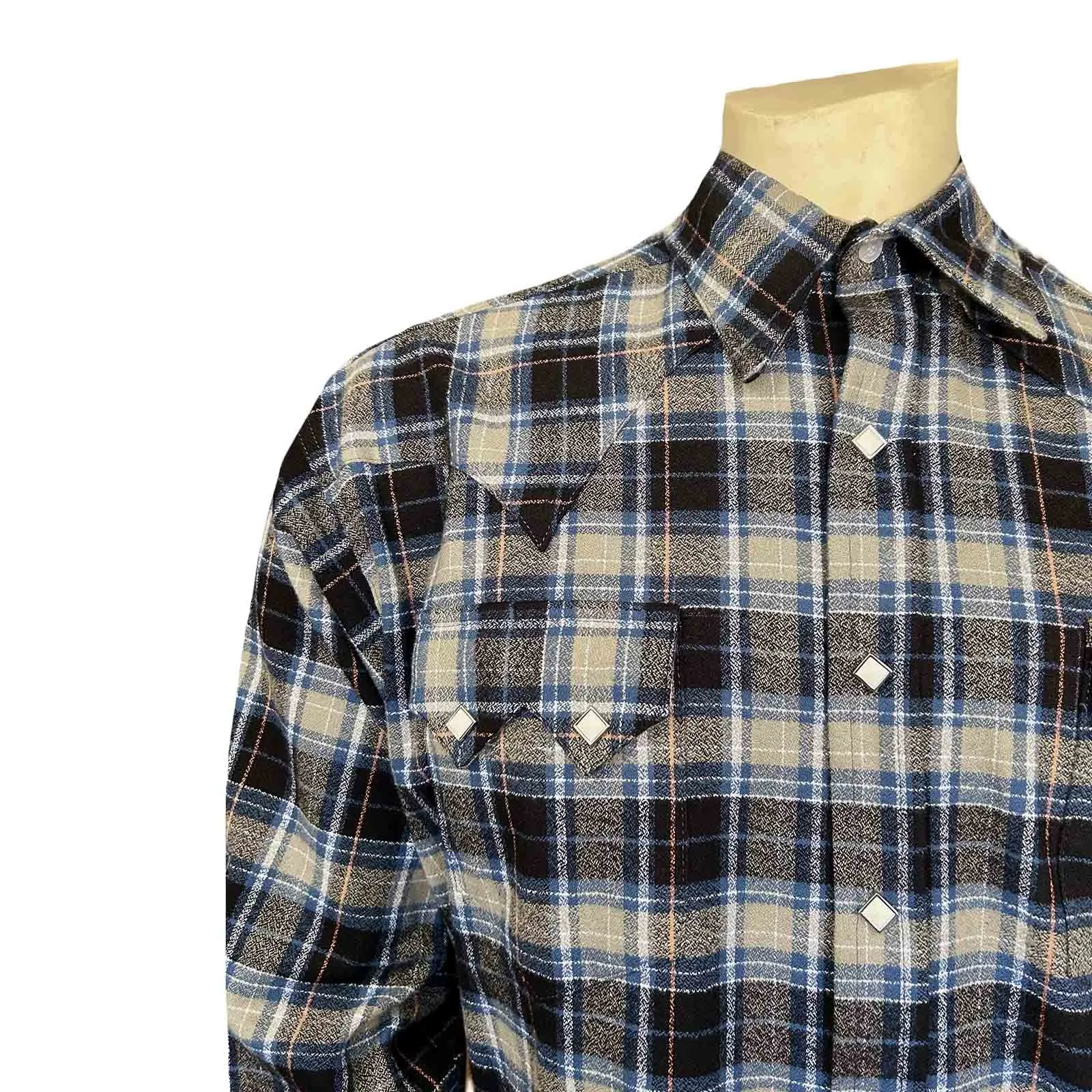 Men's Plush Flannel Black & Grey Plaid Western Shirt