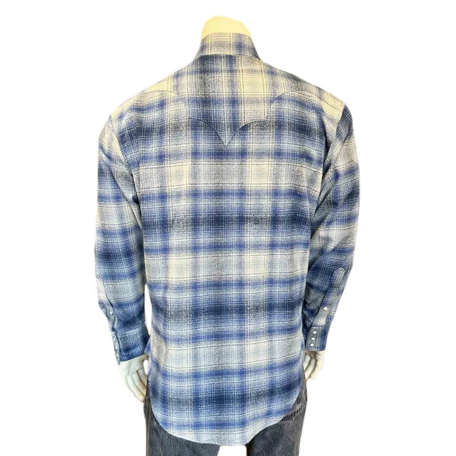 Men's Plush Flannel Blue & Grey Plaid Western Shirt