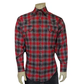 Men's Plush Flannel Red & Grey Plaid Western Shirt