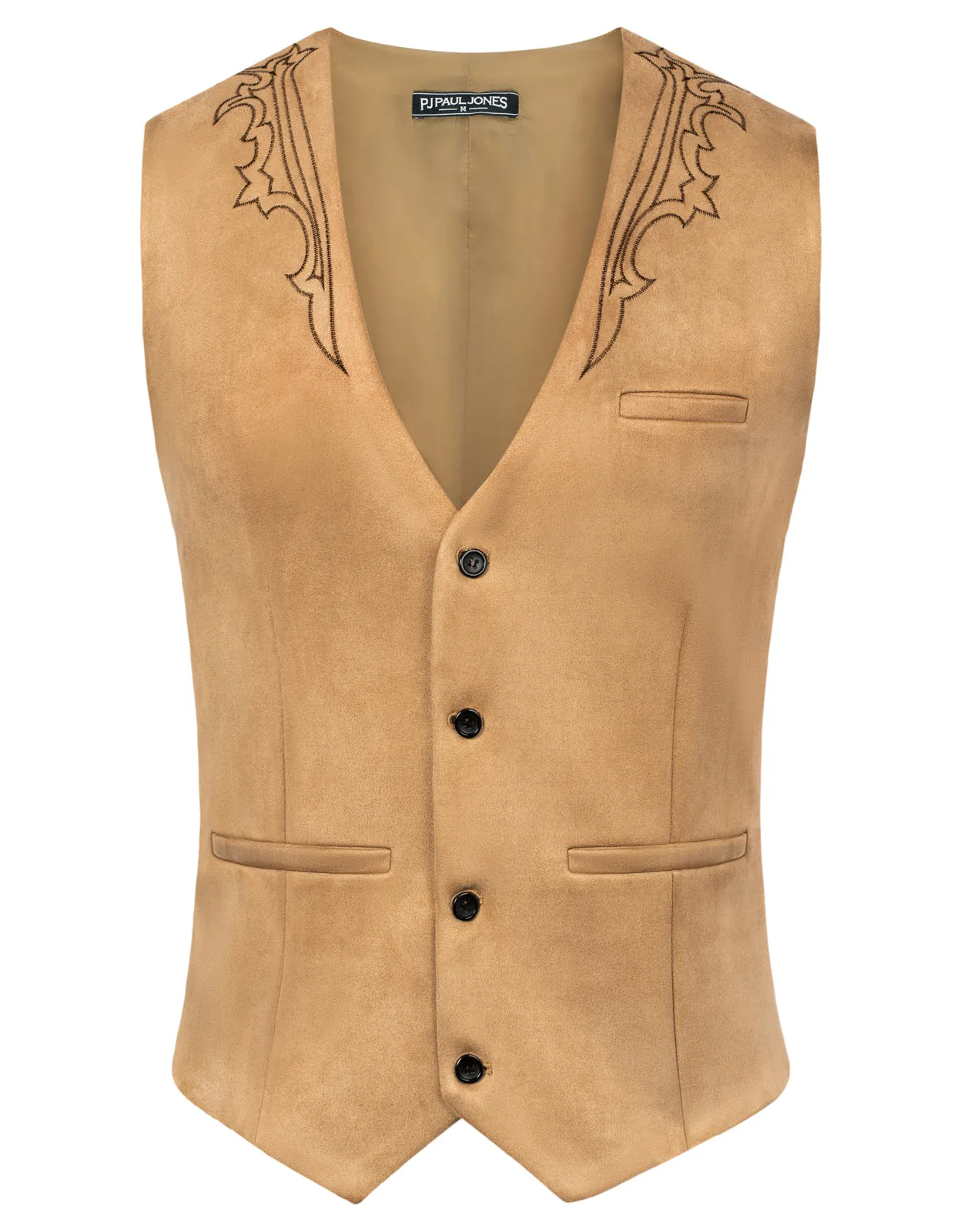 Men's Suede Leather Suit Vest Embroidery Leisure Slim Fit Western Vest Waistcoat