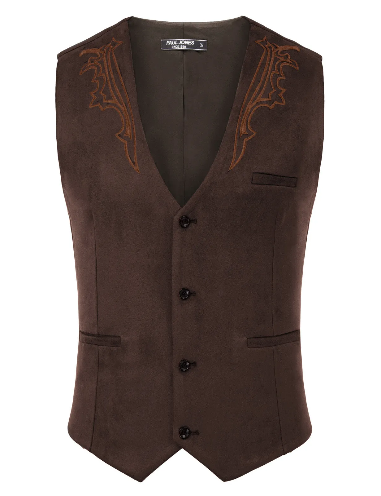 Men's Suede Leather Suit Vest Embroidery Leisure Slim Fit Western Vest Waistcoat