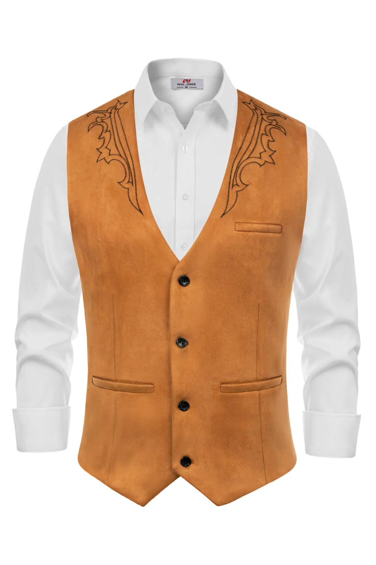 Men's Suede Leather Suit Vest Embroidery Leisure Slim Fit Western Vest Waistcoat