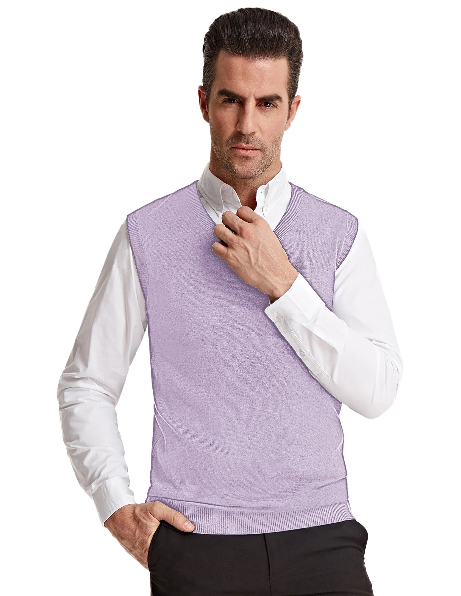 Mens V-Neck Knitted Sweater Vest Solid Plain Sleeveless Pullover Knitwears